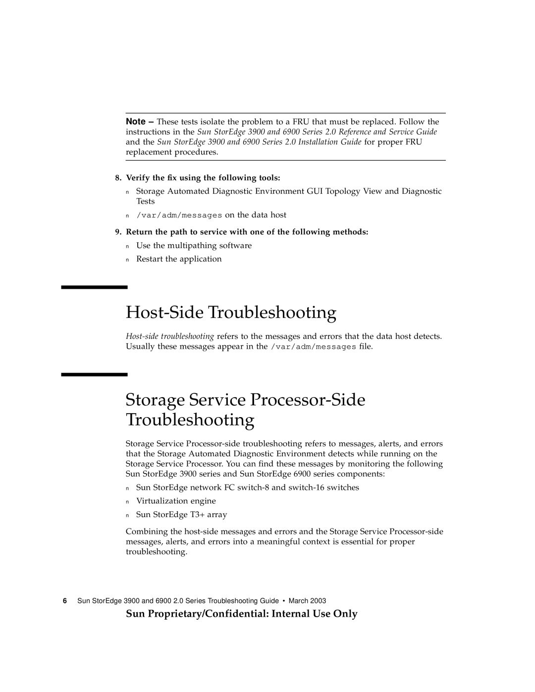 Sun Microsystems 3900, 6900 manual Host-Side Troubleshooting, Storage Service Processor-Side Troubleshooting 