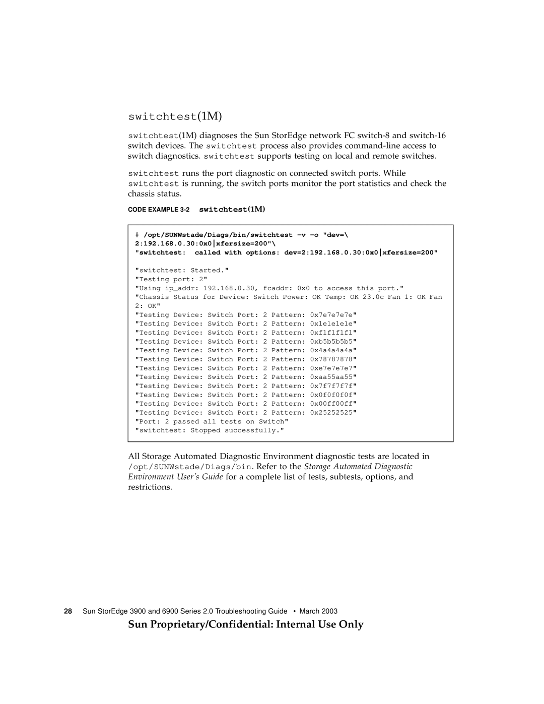 Sun Microsystems 3900, 6900 manual Switchtest1M 