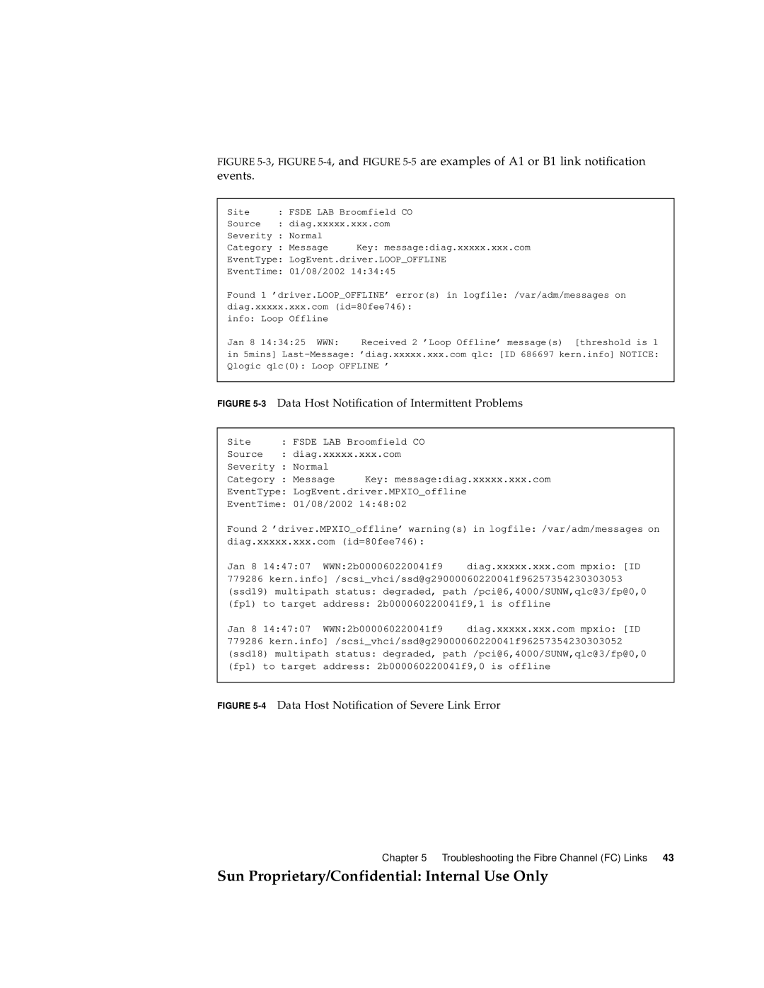 Sun Microsystems 6900, 3900 manual 4, and -5are examples of A1 or B1 link notification events 