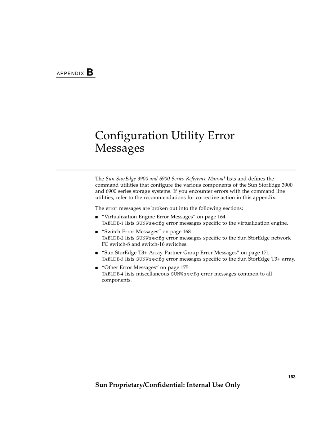 Sun Microsystems 6900, 3900 manual Configuration Utility Error Messages, Sun Proprietary/Confidential Internal Use Only 