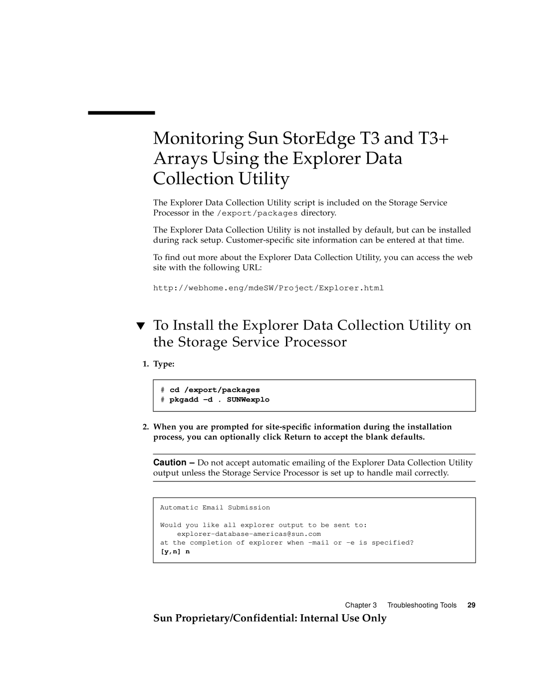 Sun Microsystems 6900, 3900 manual Monitoring Sun StorEdge T3 and T3+ Arrays Using the Explorer Data, Collection Utility 