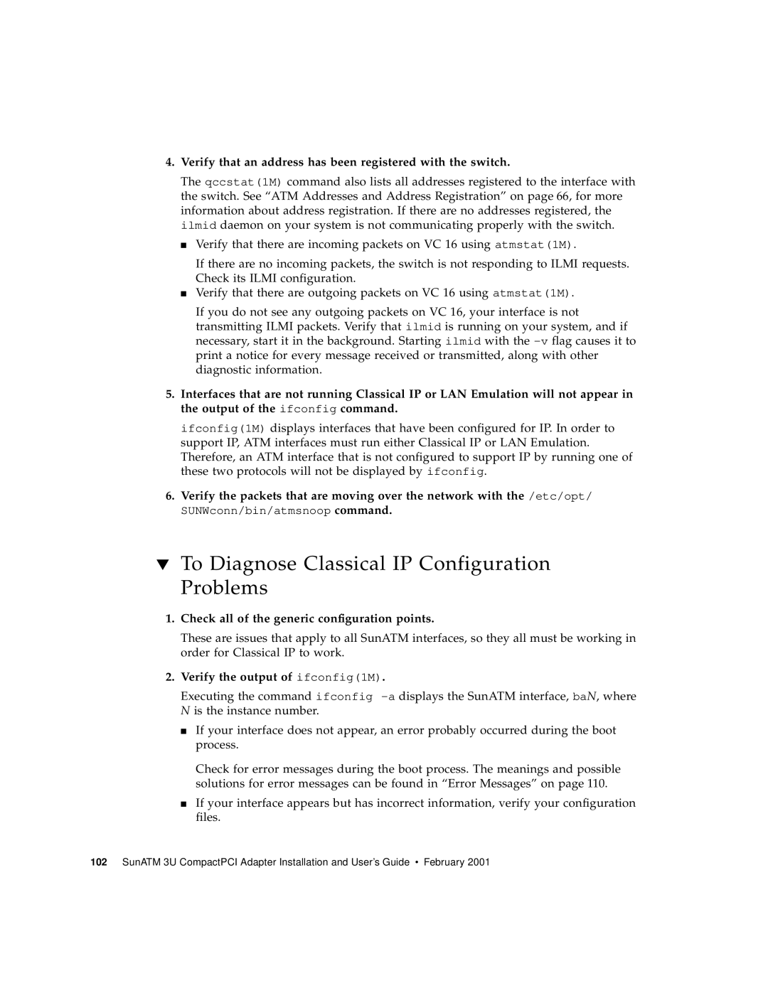 Sun Microsystems 3U manual To Diagnose Classical IP Configuration Problems, Check all of the generic configuration points 