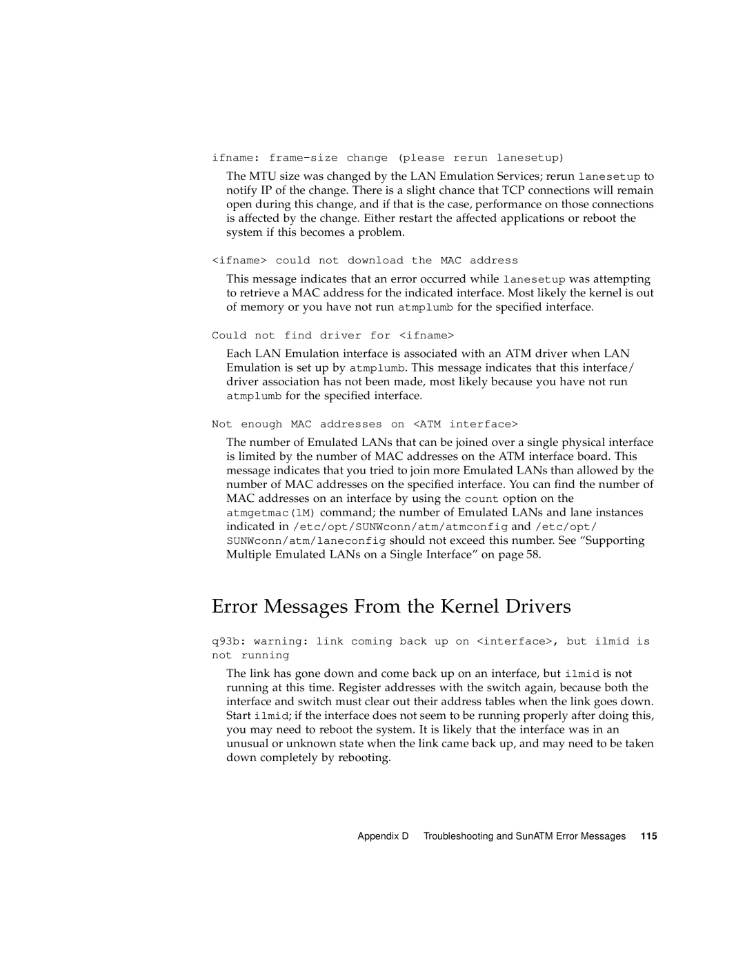 Sun Microsystems 3U manual Error Messages From the Kernel Drivers 