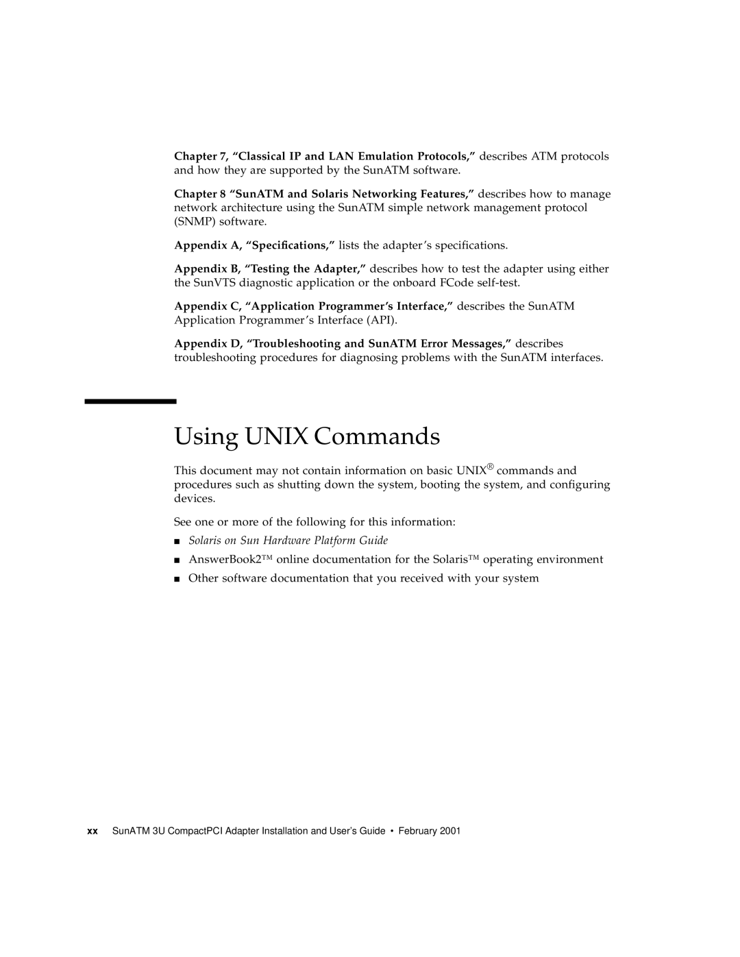 Sun Microsystems 3U manual Using Unix Commands, Solaris on Sun Hardware Platform Guide 