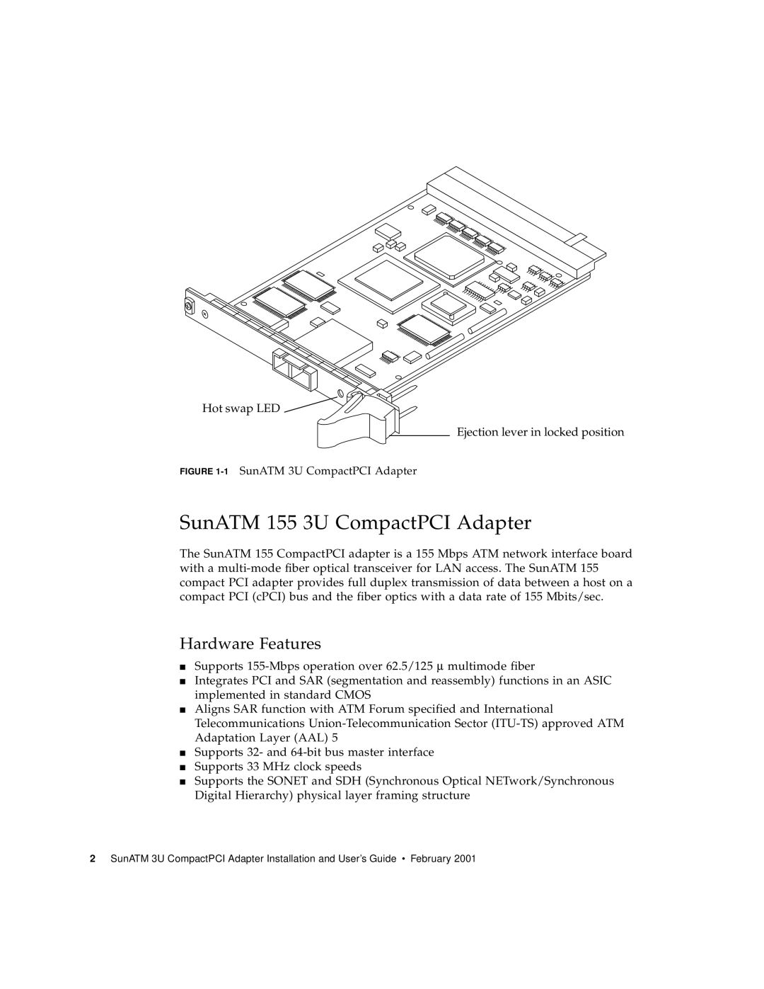 Sun Microsystems manual SunATM 155 3U CompactPCI Adapter, Hardware Features 