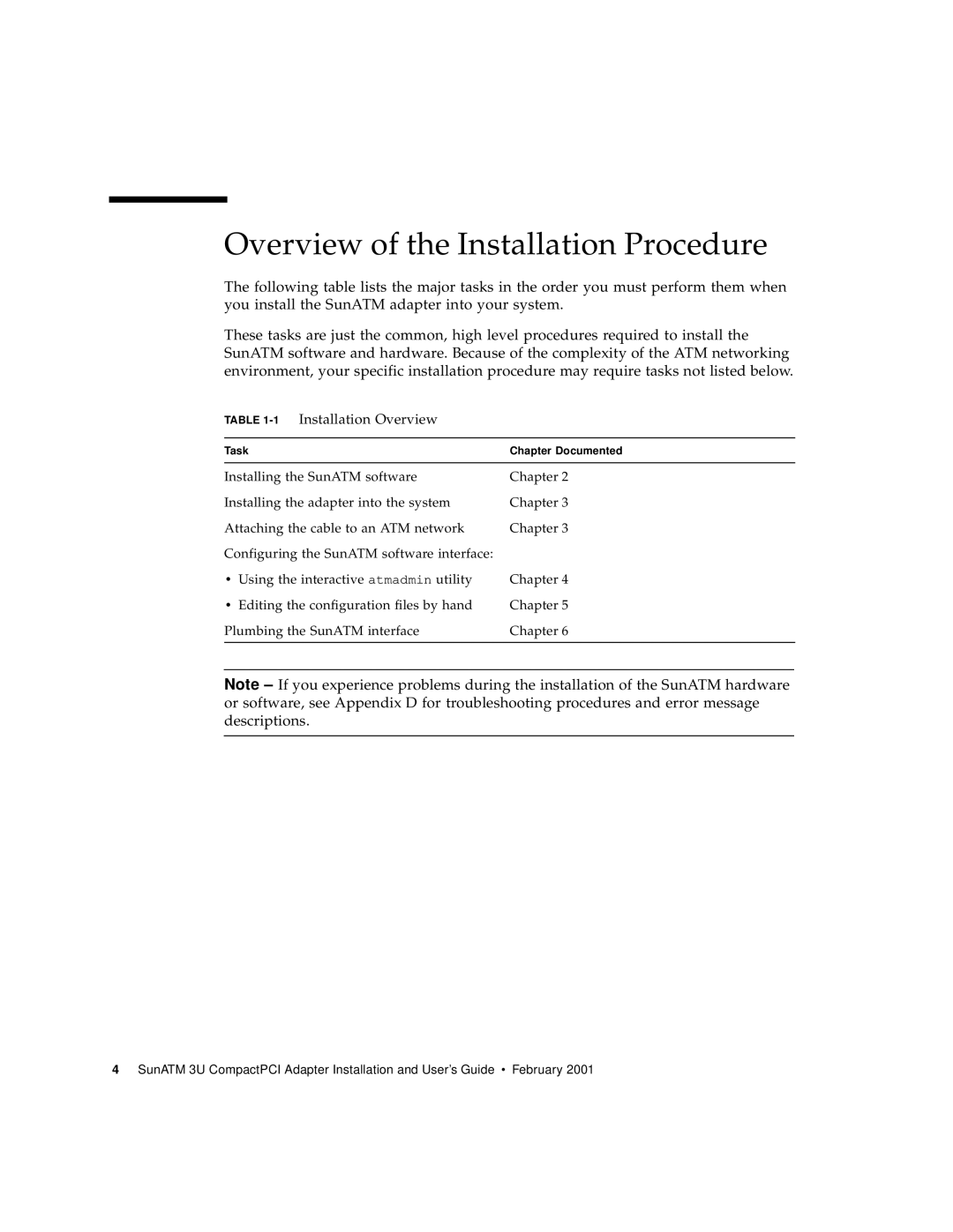 Sun Microsystems 3U manual Overview of the Installation Procedure, 1Installation Overview 