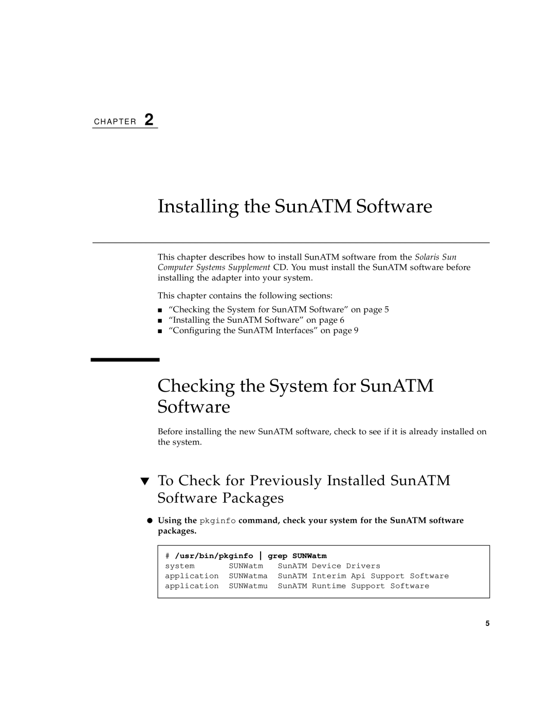 Sun Microsystems 3U manual Installing the SunATM Software, Checking the System for SunATM Software 