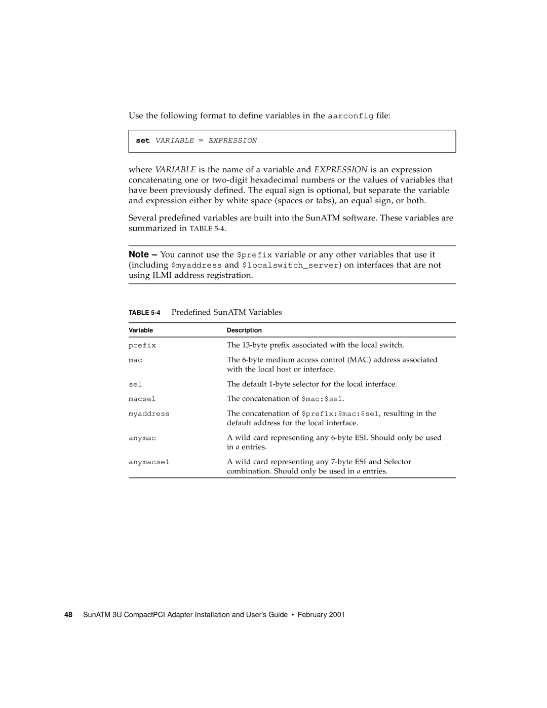 Sun Microsystems 3U manual 4Predefined SunATM Variables 