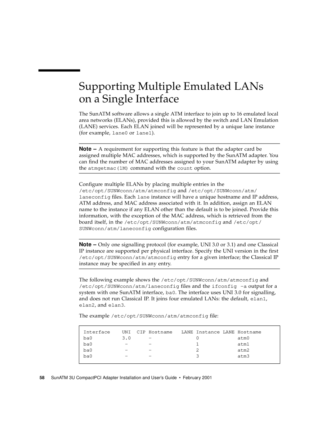 Sun Microsystems 3U Supporting Multiple Emulated LANs on a Single Interface, Example /etc/opt/SUNWconn/atm/atmconfig file 