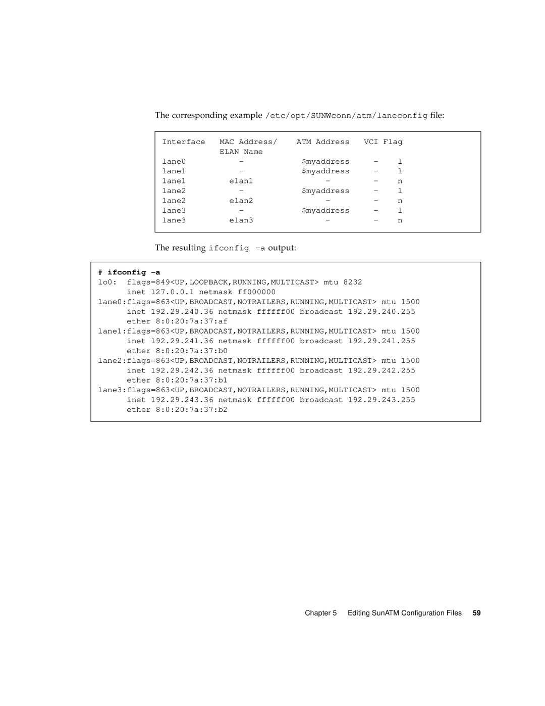 Sun Microsystems 3U manual Resulting ifconfig -aoutput 