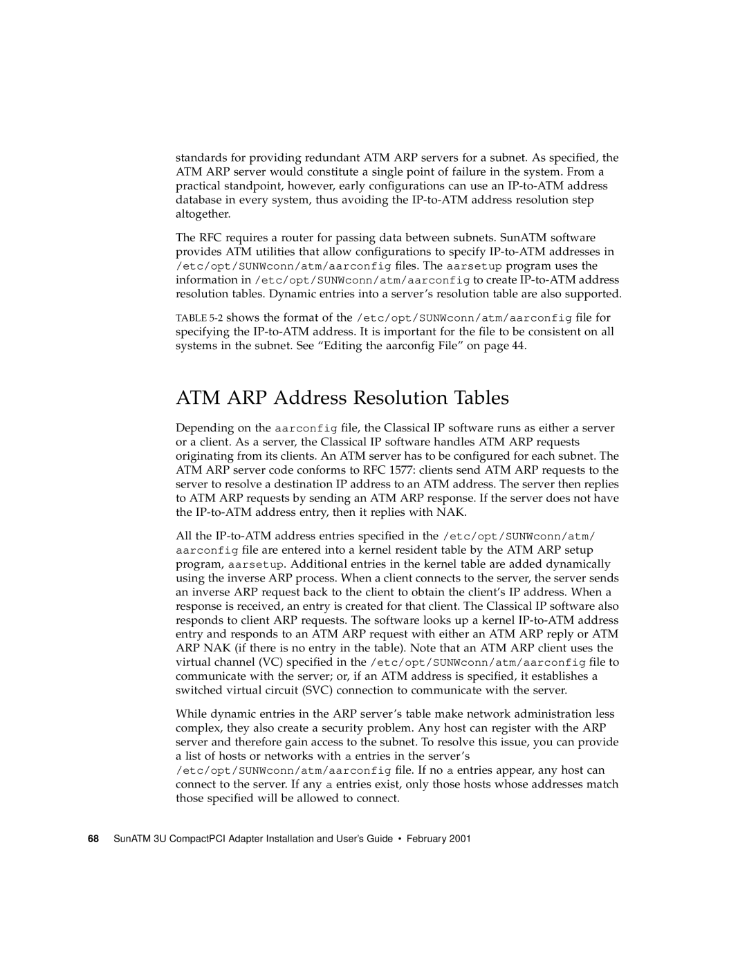 Sun Microsystems 3U manual ATM ARP Address Resolution Tables 