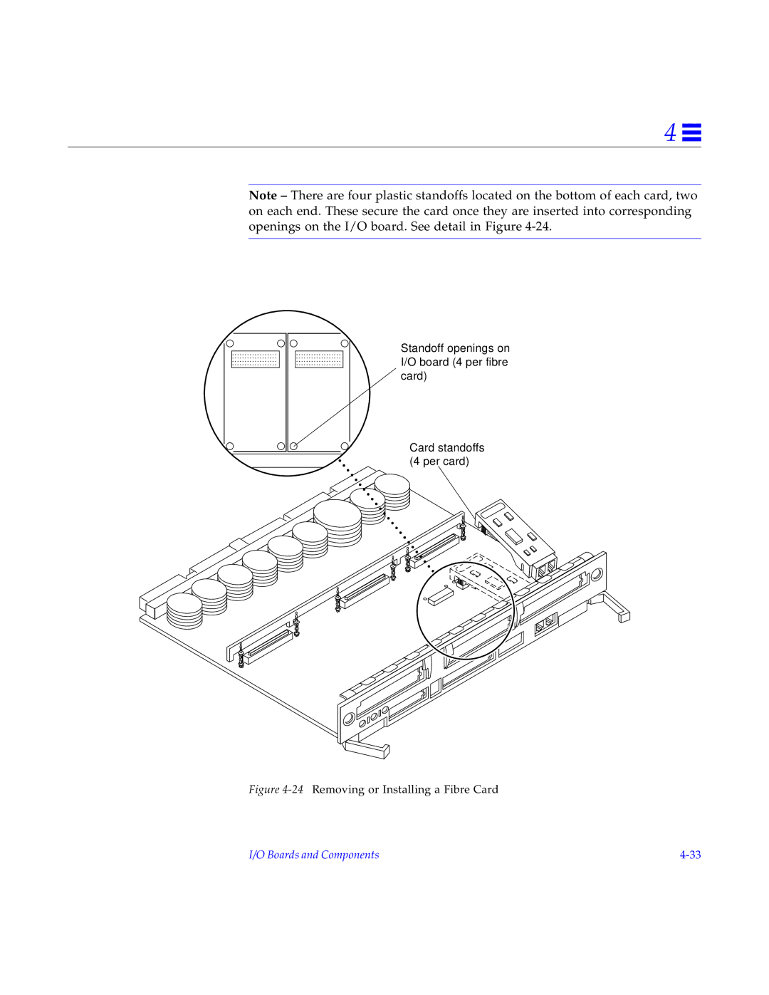 Sun Microsystems 4000, 5000, 6000 manual 24Removing or Installing a Fibre Card 