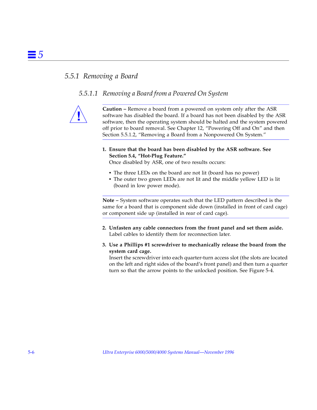 Sun Microsystems 4000, 5000, 6000 manual Removing a Board 