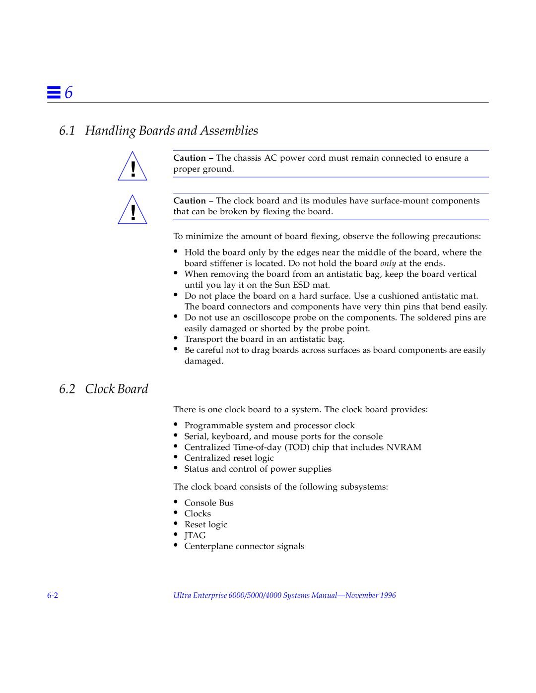 Sun Microsystems 4000, 5000, 6000 manual Handling Boards and Assemblies Clock Board, Jtag 