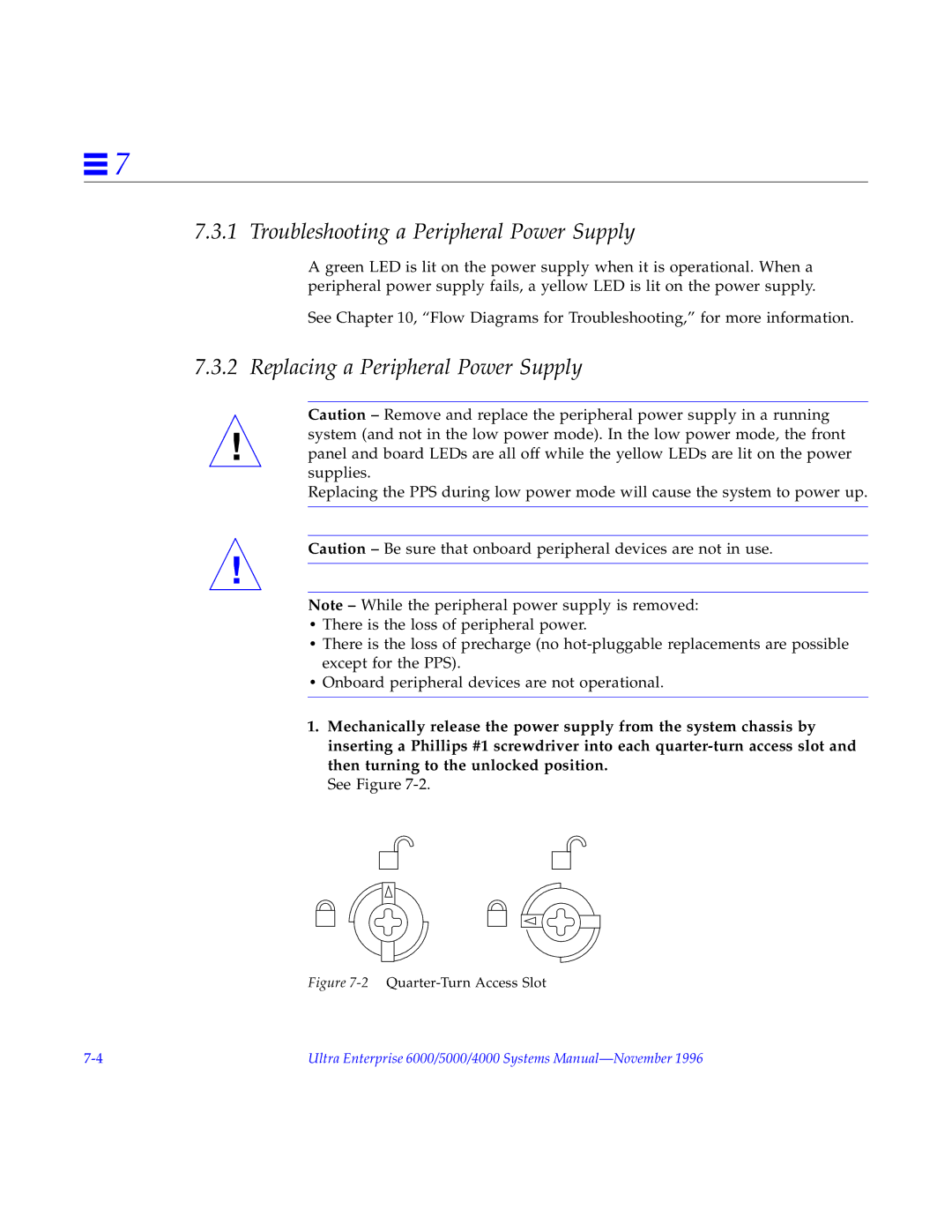 Sun Microsystems 5000, 4000, 6000 manual Troubleshooting a Peripheral Power Supply, Replacing a Peripheral Power Supply 