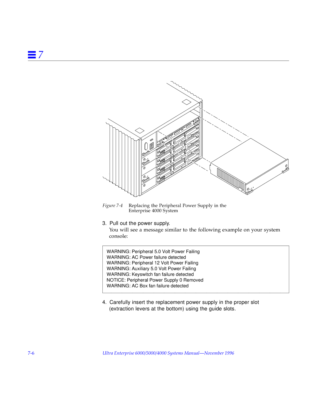 Sun Microsystems 4000, 5000, 6000 manual Pull out the power supply 