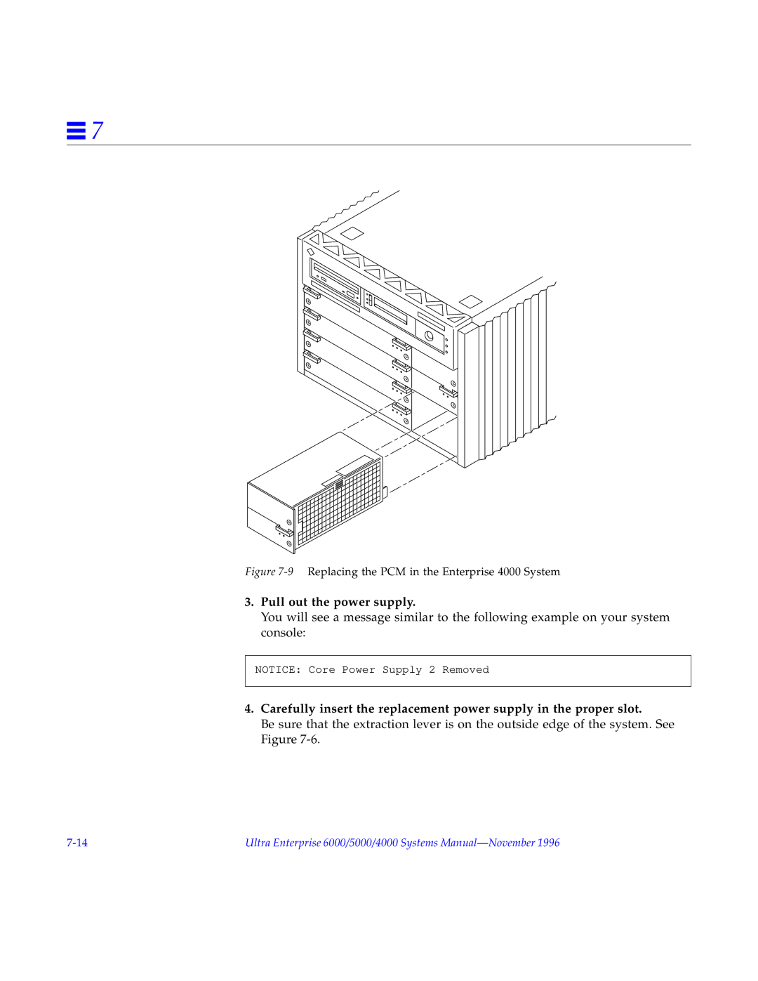 Sun Microsystems 6000, 5000 manual 9Replacing the PCM in the Enterprise 4000 System 