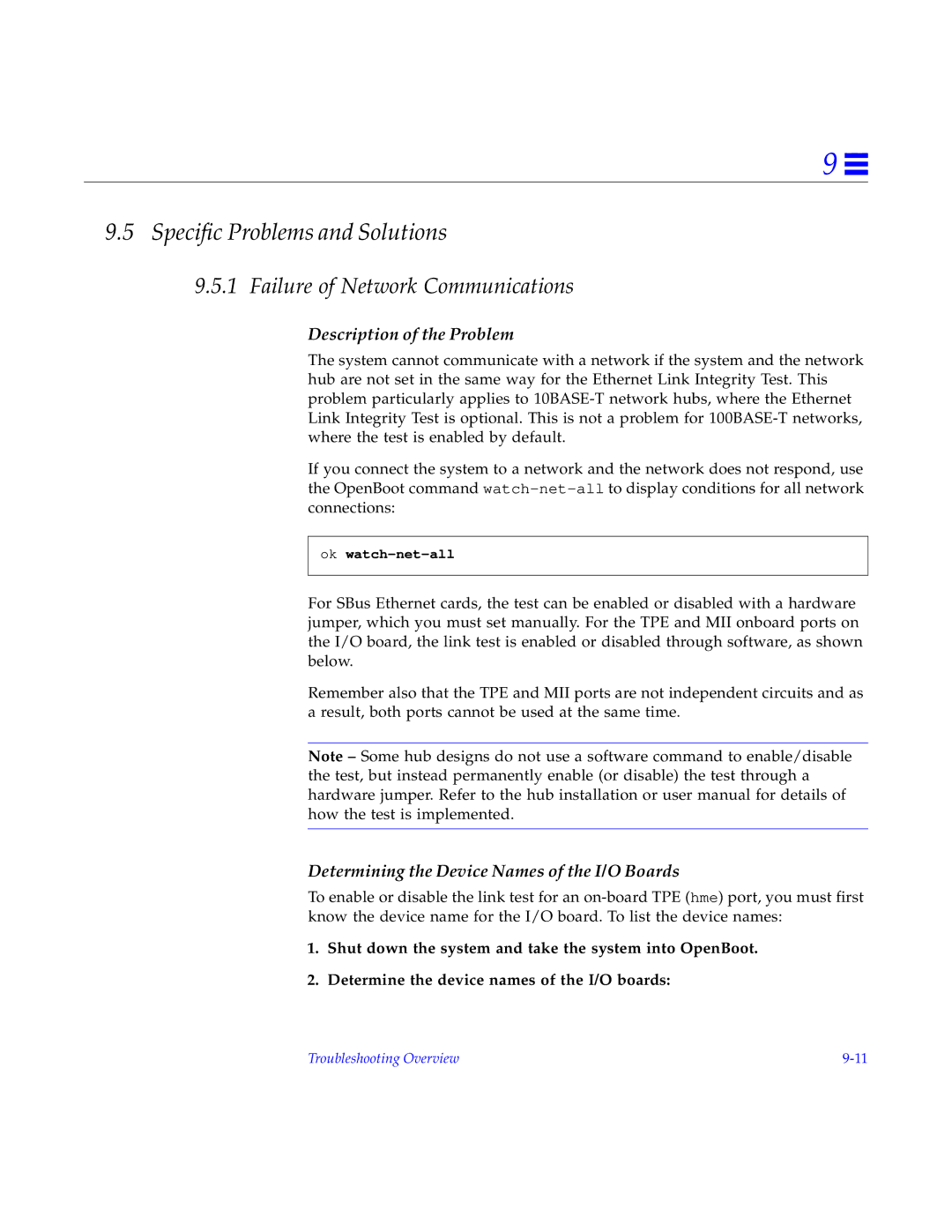 Sun Microsystems 4000, 5000 Speciﬁc Problems and Solutions, Failure of Network Communications, Description of the Problem 