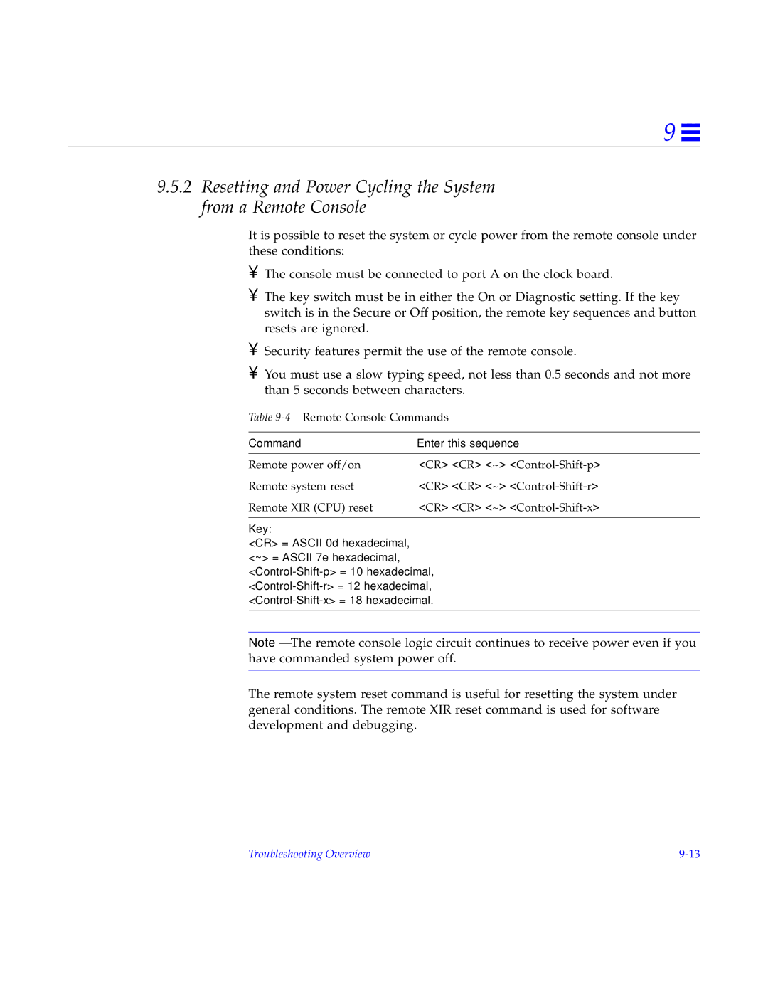 Sun Microsystems 6000, 4000, 5000 manual Resetting and Power Cycling the System from a Remote Console 