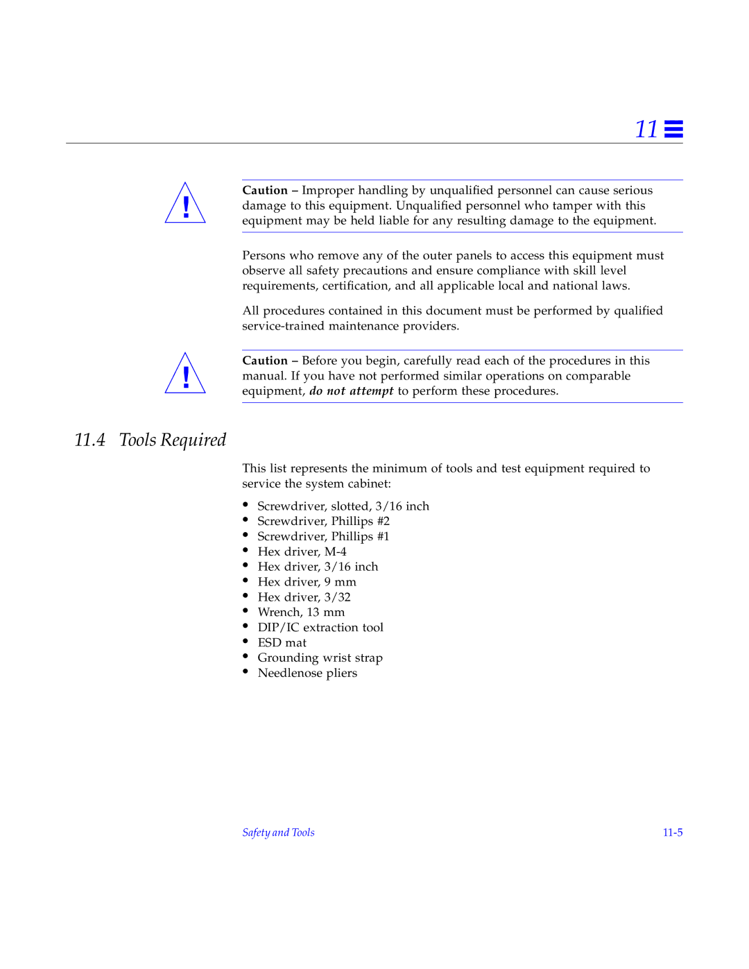 Sun Microsystems 6000, 4000, 5000 manual Safety and Tools 11-5 