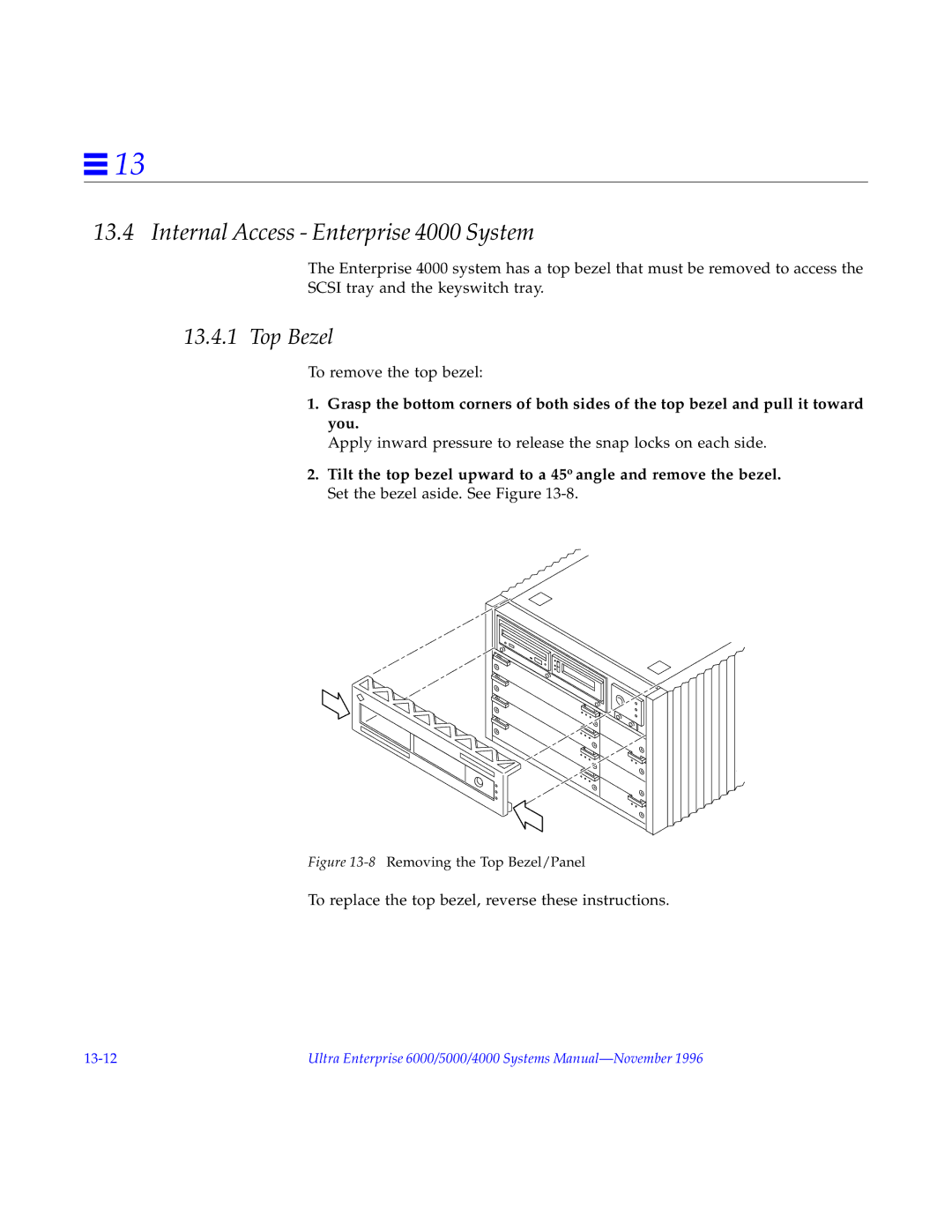 Sun Microsystems 5000, 6000 manual Internal Access Enterprise 4000 System, Top Bezel 