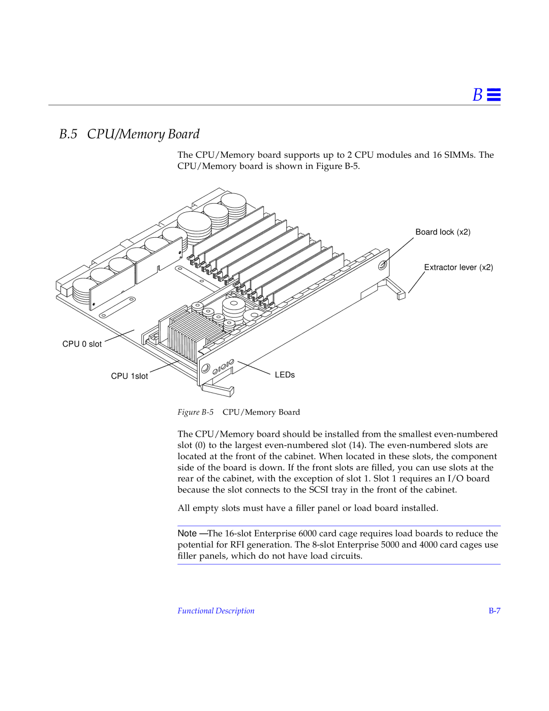 Sun Microsystems 4000, 5000, 6000 manual Figure B-5CPU/Memory Board 