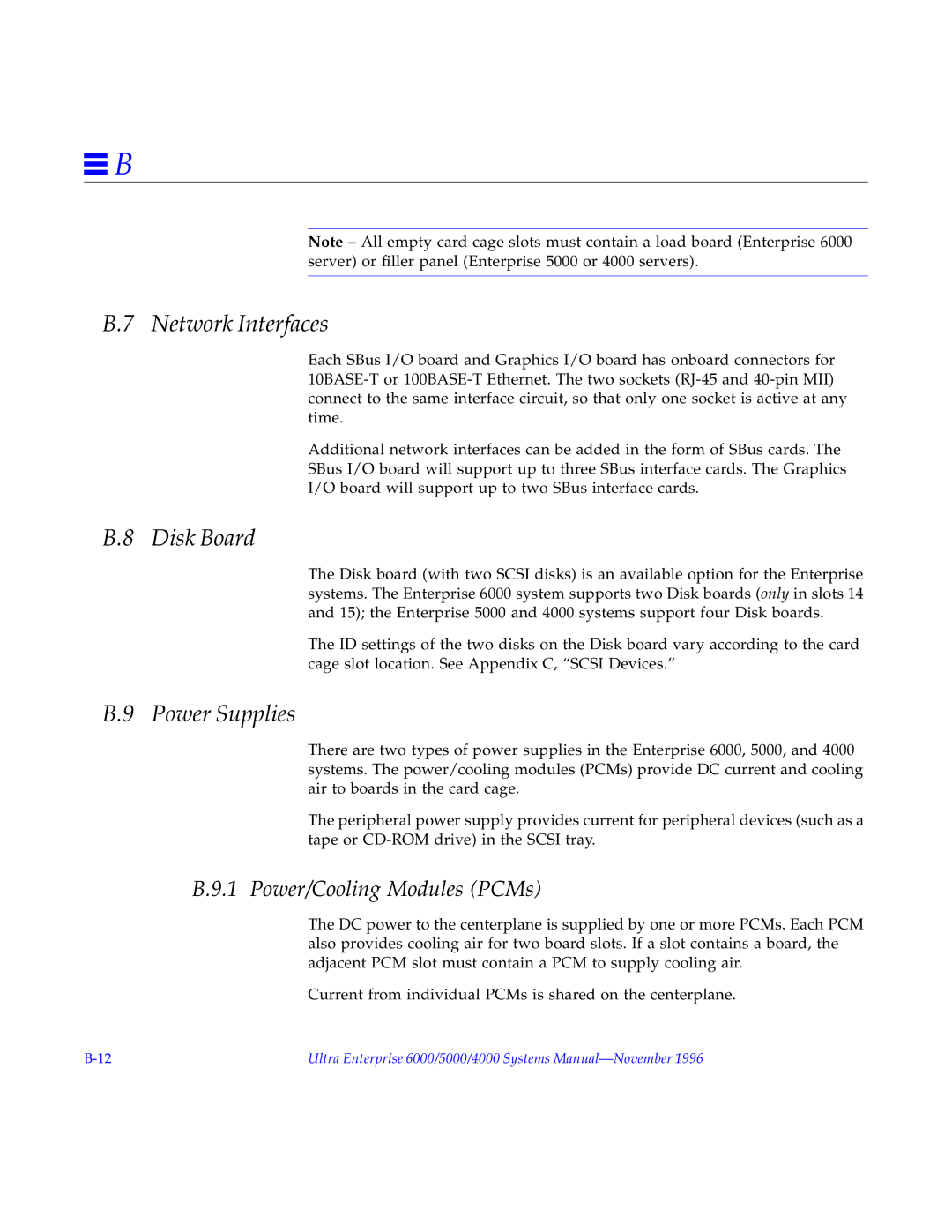 Sun Microsystems 6000, 4000, 5000 manual Network Interfaces, Disk Board, Power Supplies, Power/Cooling Modules PCMs 