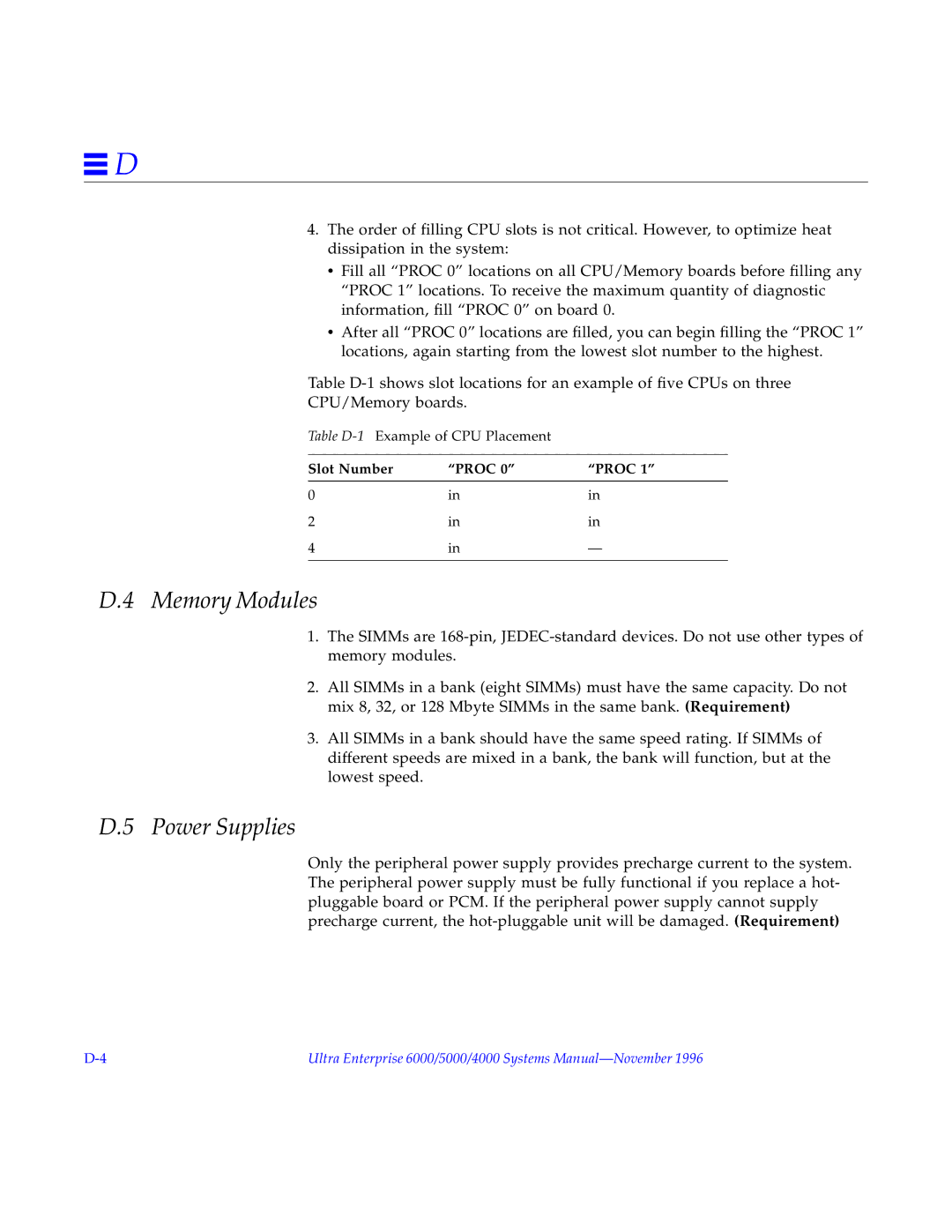 Sun Microsystems 4000, 5000, 6000 manual Memory Modules, Power Supplies 