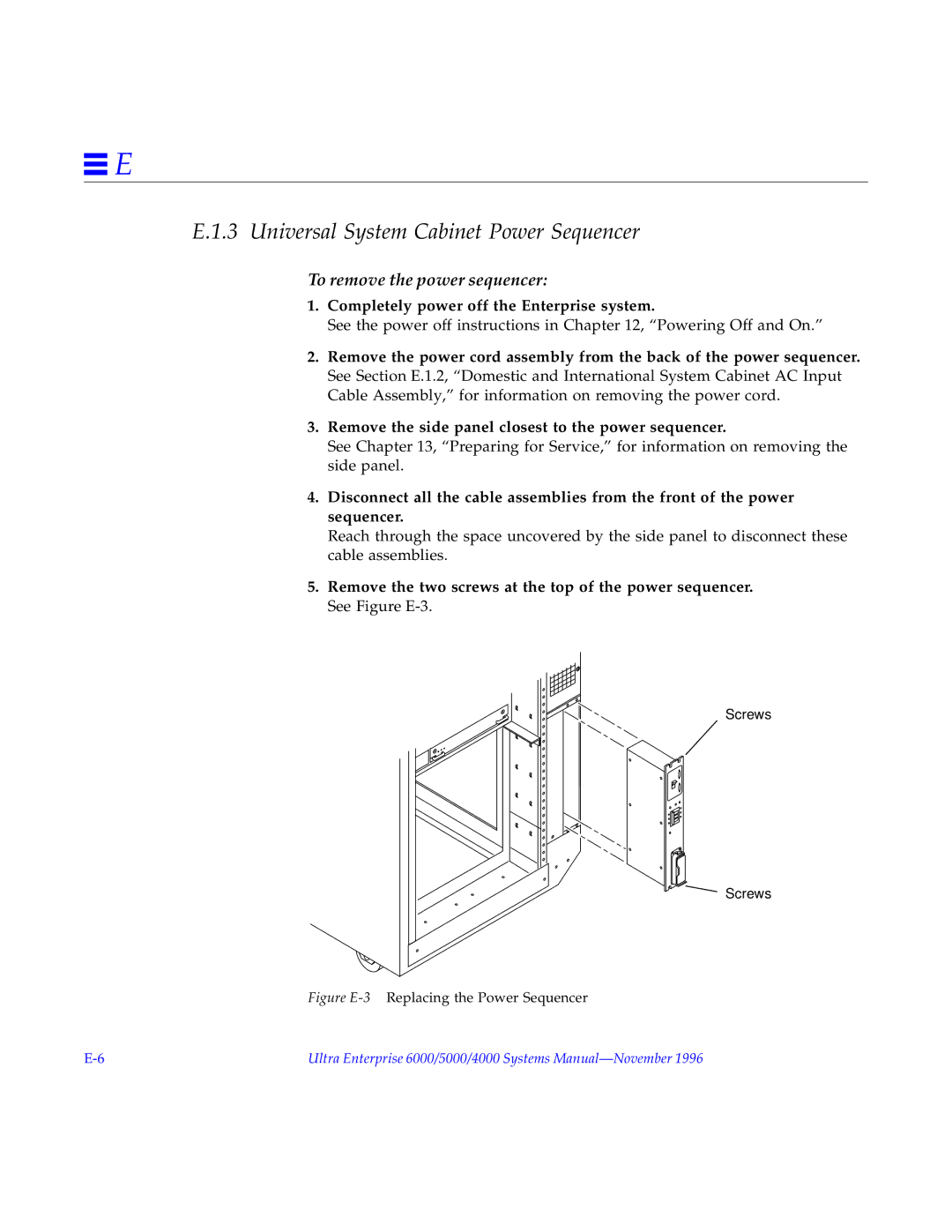 Sun Microsystems 6000, 4000, 5000 manual Universal System Cabinet Power Sequencer, To remove the power sequencer 