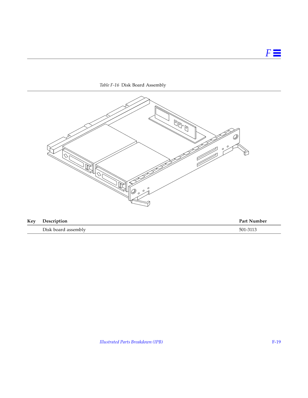 Sun Microsystems 5000, 4000, 6000 manual Key Description Part Number Disk board assembly 501-3113 