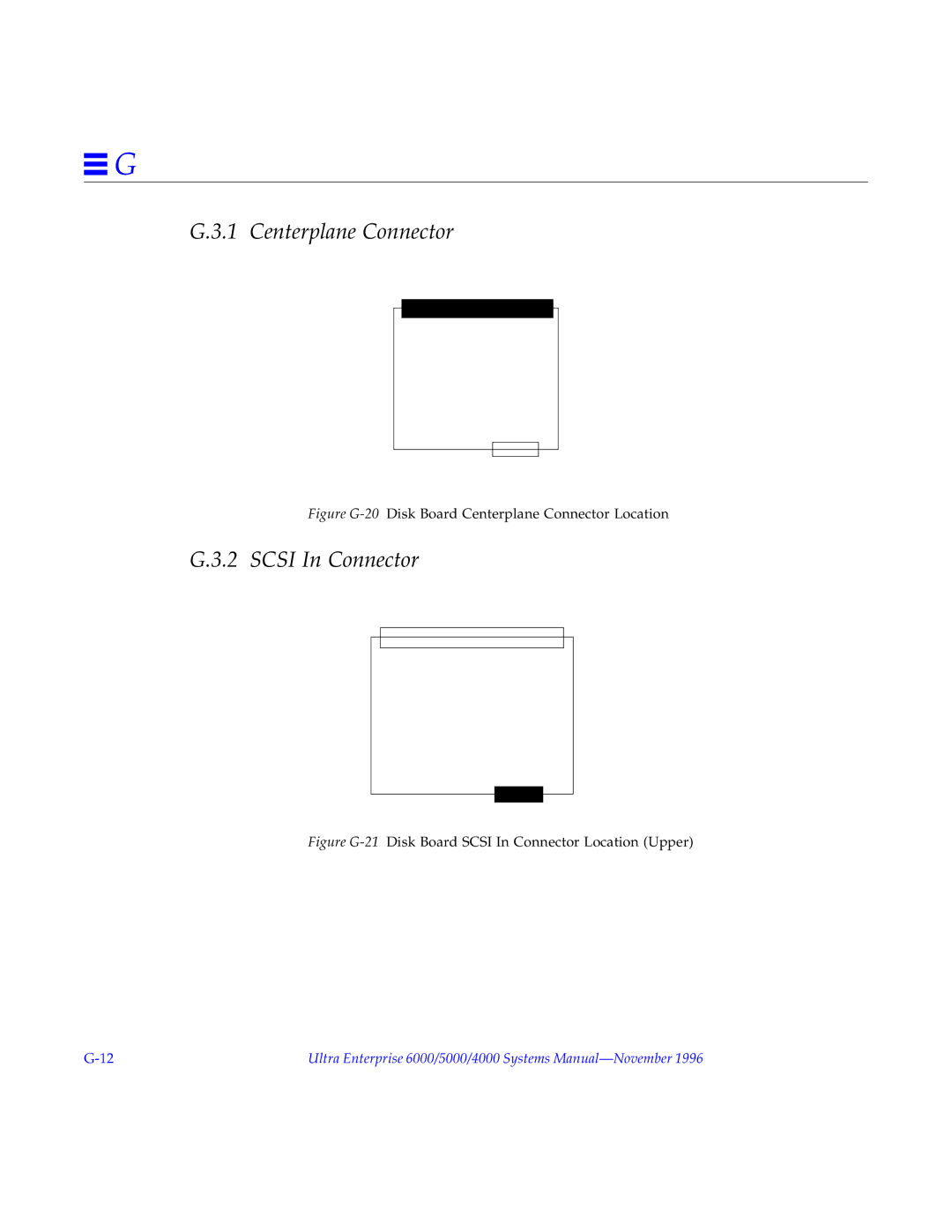 Sun Microsystems 6000, 4000, 5000 manual Scsi In Connector, Figure G-20Disk Board Centerplane Connector Location 