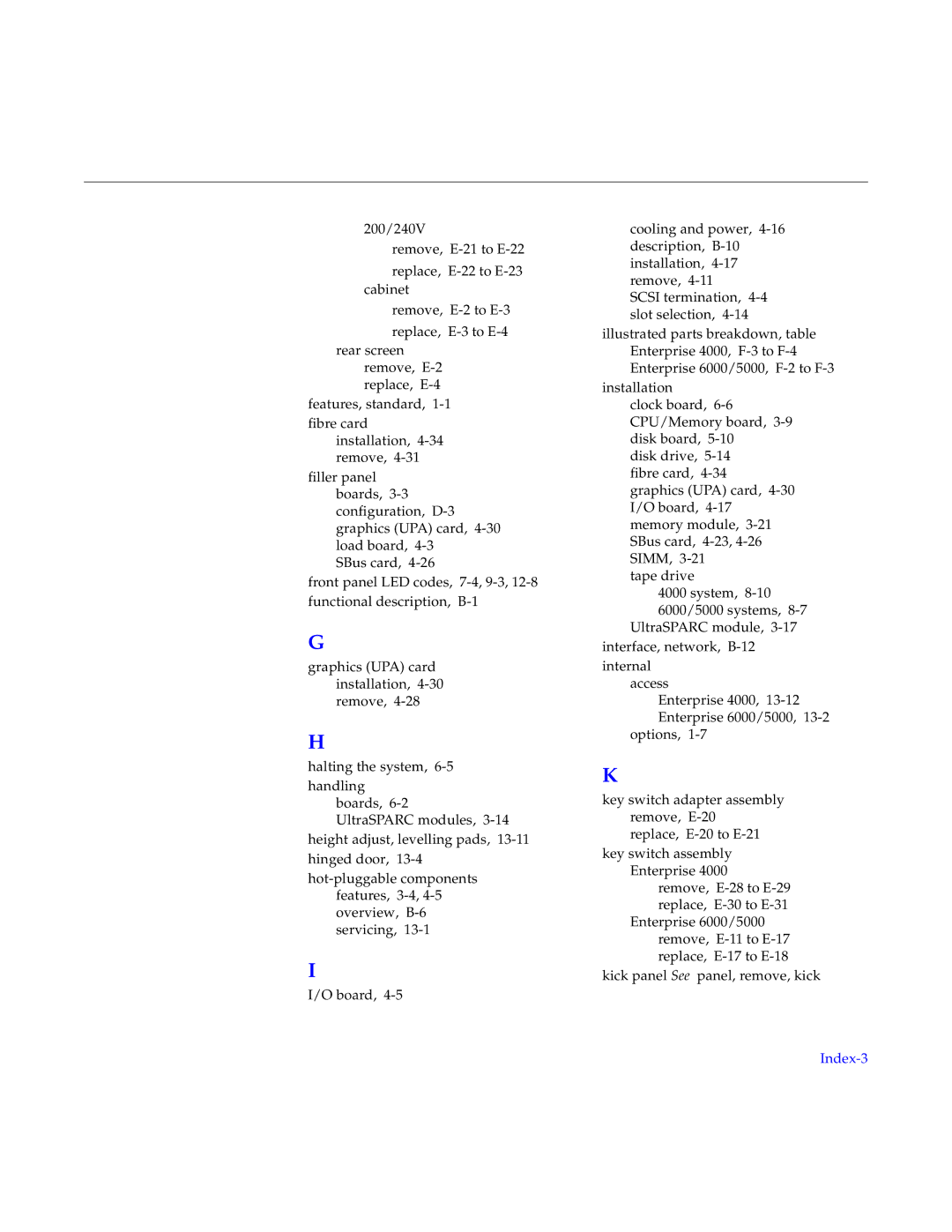 Sun Microsystems 4000, 5000, 6000 manual Index-3 