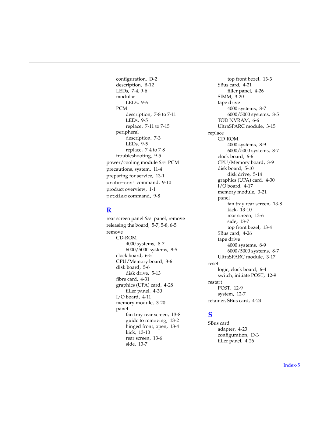 Sun Microsystems 6000, 4000, 5000 manual Index-5 