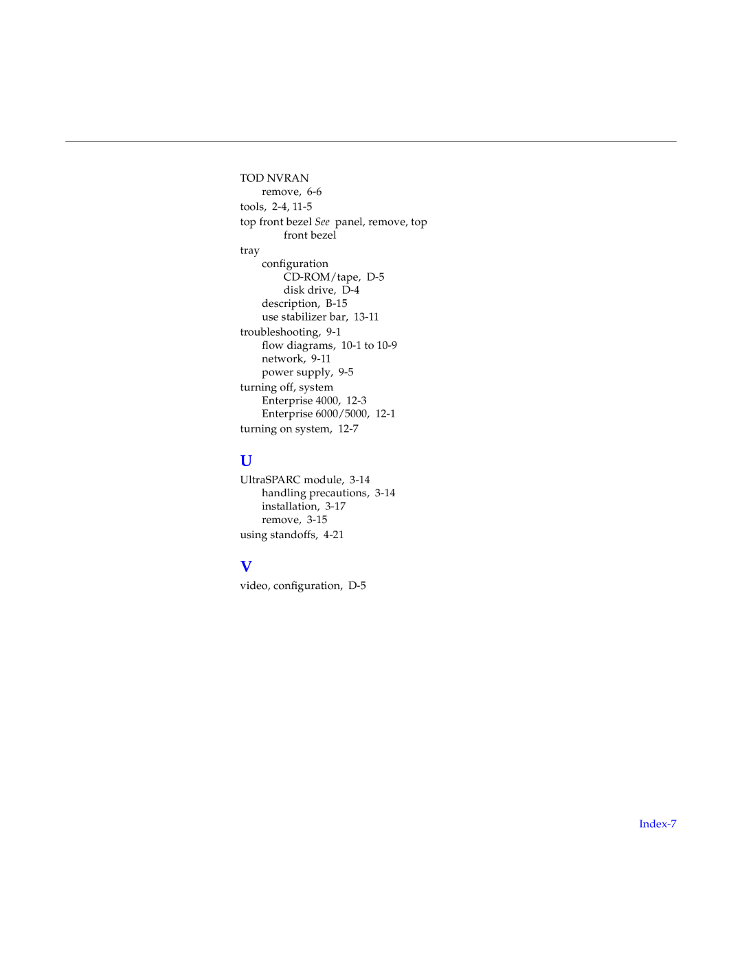 Sun Microsystems 5000, 4000, 6000 manual Index-7 