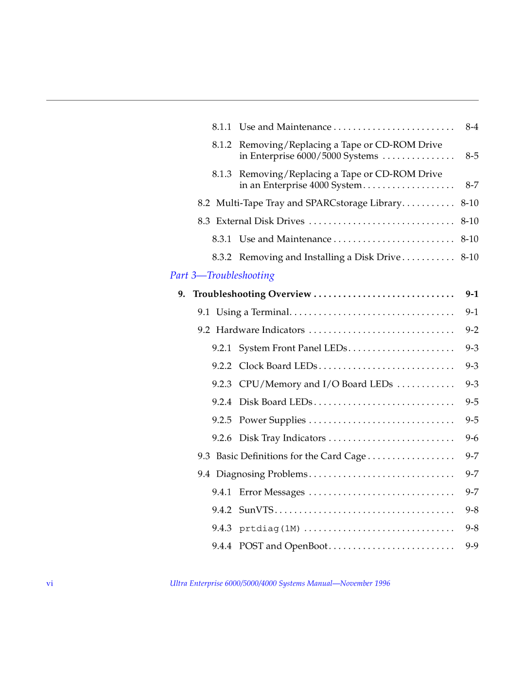 Sun Microsystems 4000, 5000, 6000 manual Part 3-Troubleshooting 