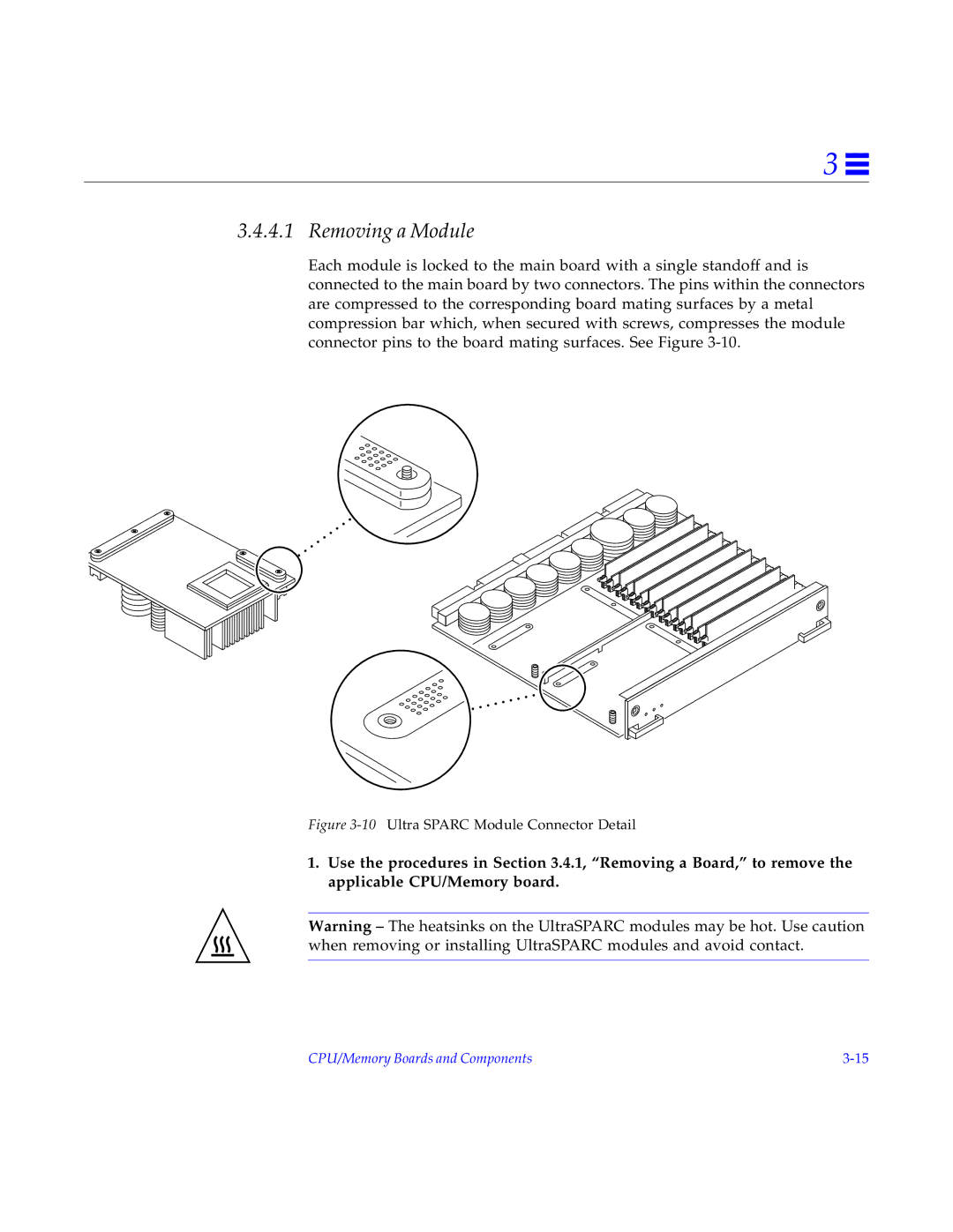 Sun Microsystems 4000, 5000, 6000 manual Removing a Module, 10Ultra Sparc Module Connector Detail 