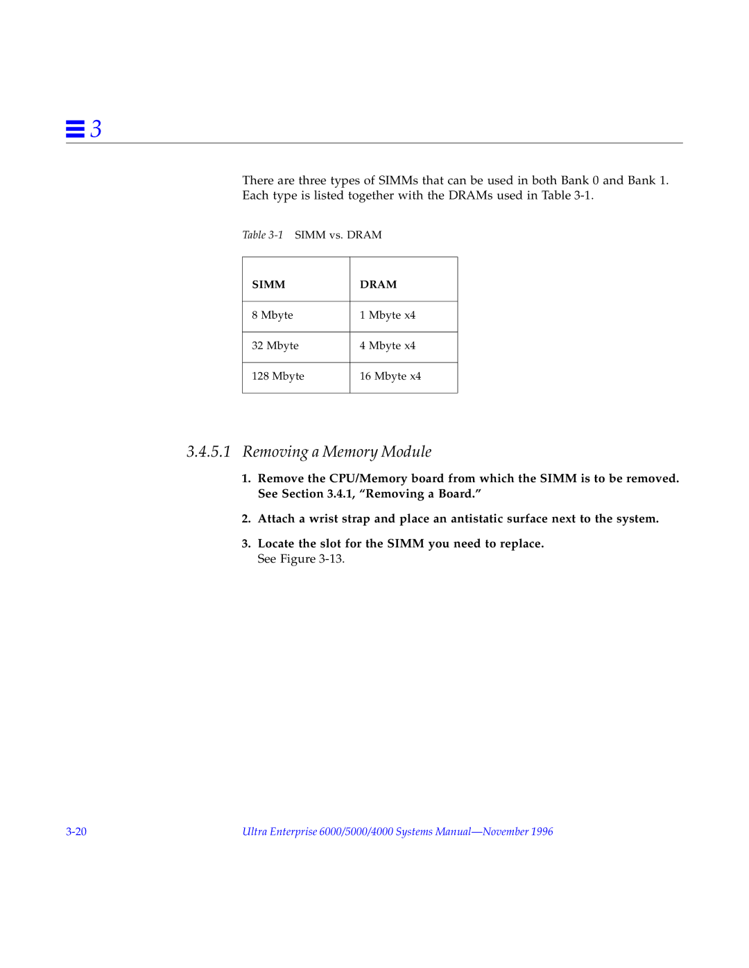 Sun Microsystems 6000, 4000, 5000 manual Removing a Memory Module 