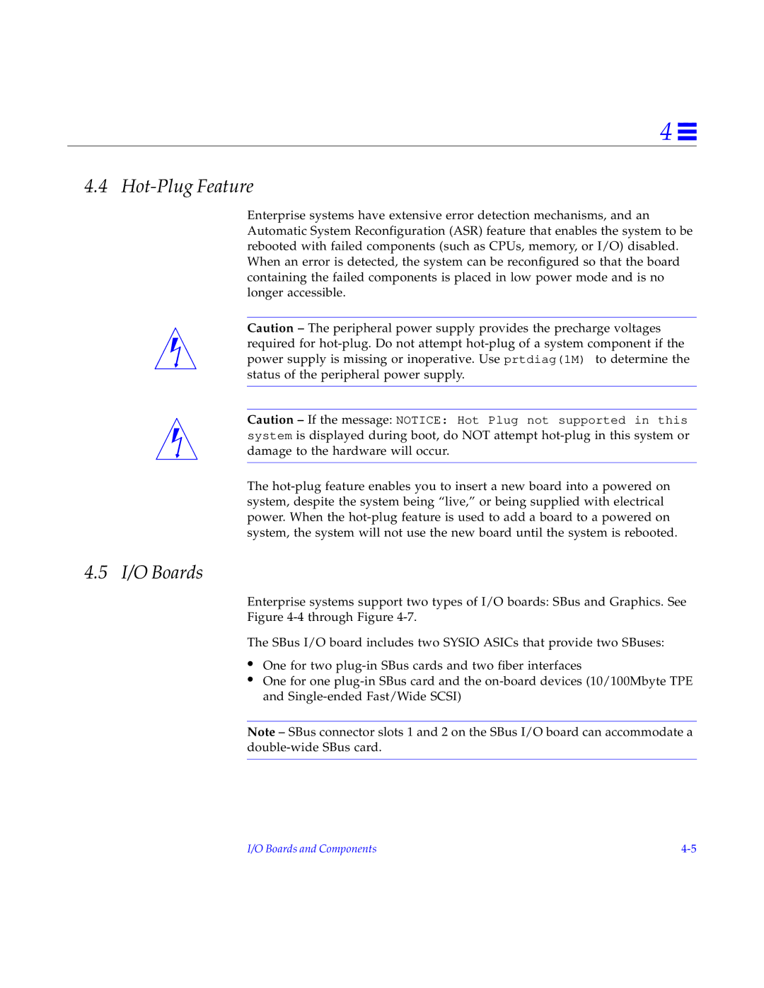 Sun Microsystems 6000, 4000, 5000 manual Hot-Plug Feature, I/O Boards 