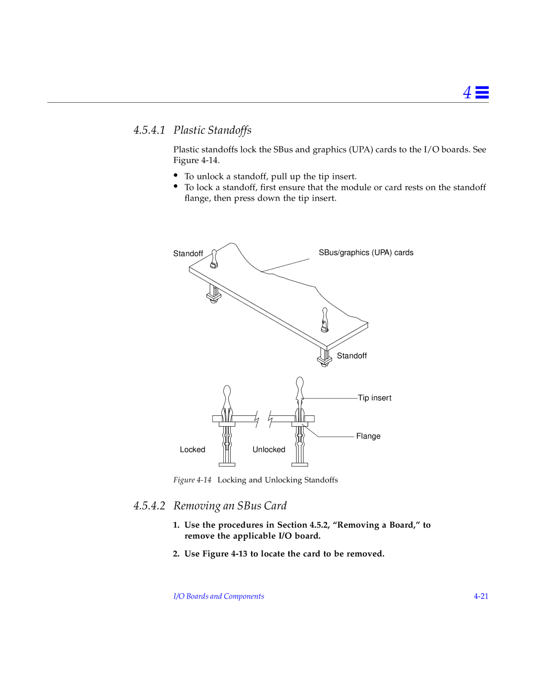 Sun Microsystems 4000, 5000, 6000 manual Plastic Standoffs, Removing an SBus Card 