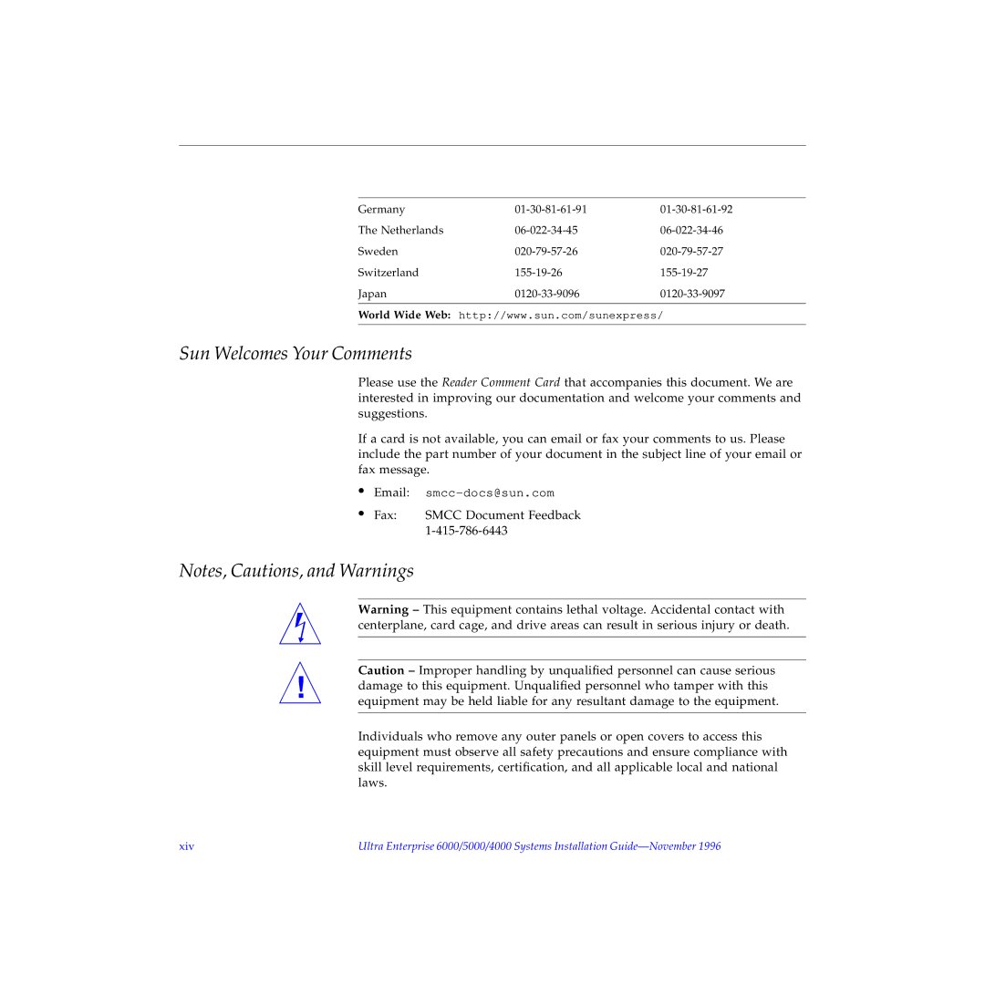 Sun Microsystems 6000, 4000, 5000 manual Sun Welcomes Your Comments 