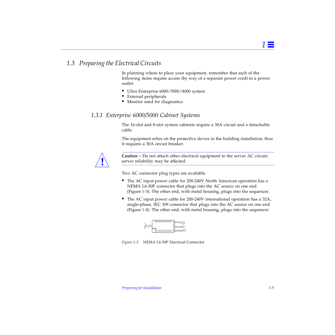 Sun Microsystems 4000 manual Preparing the Electrical Circuits, Enterprise 6000/5000 Cabinet Systems 