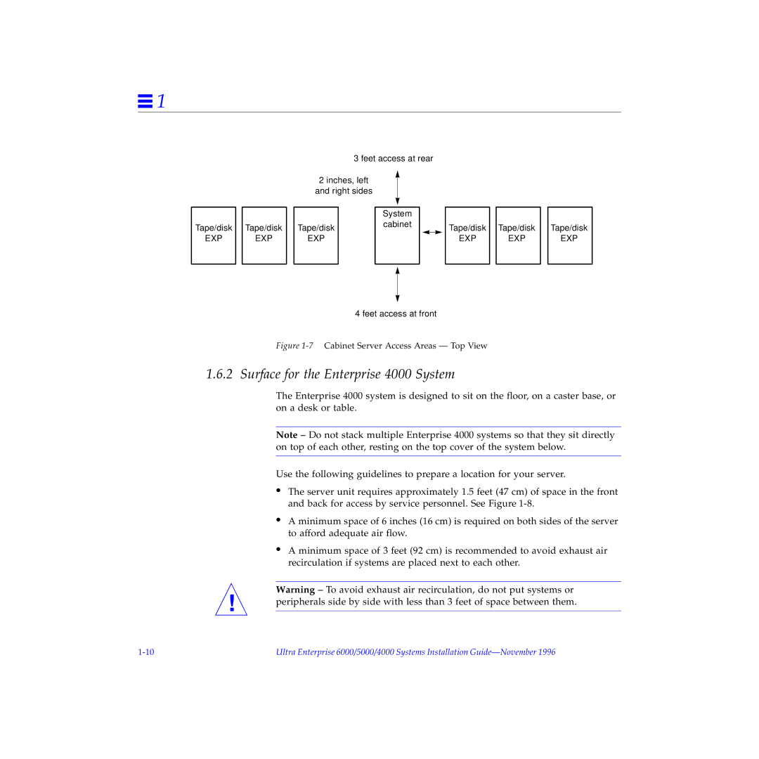 Sun Microsystems 6000, 5000 manual Surface for the Enterprise 4000 System, 7Cabinet Server Access Areas Top View 