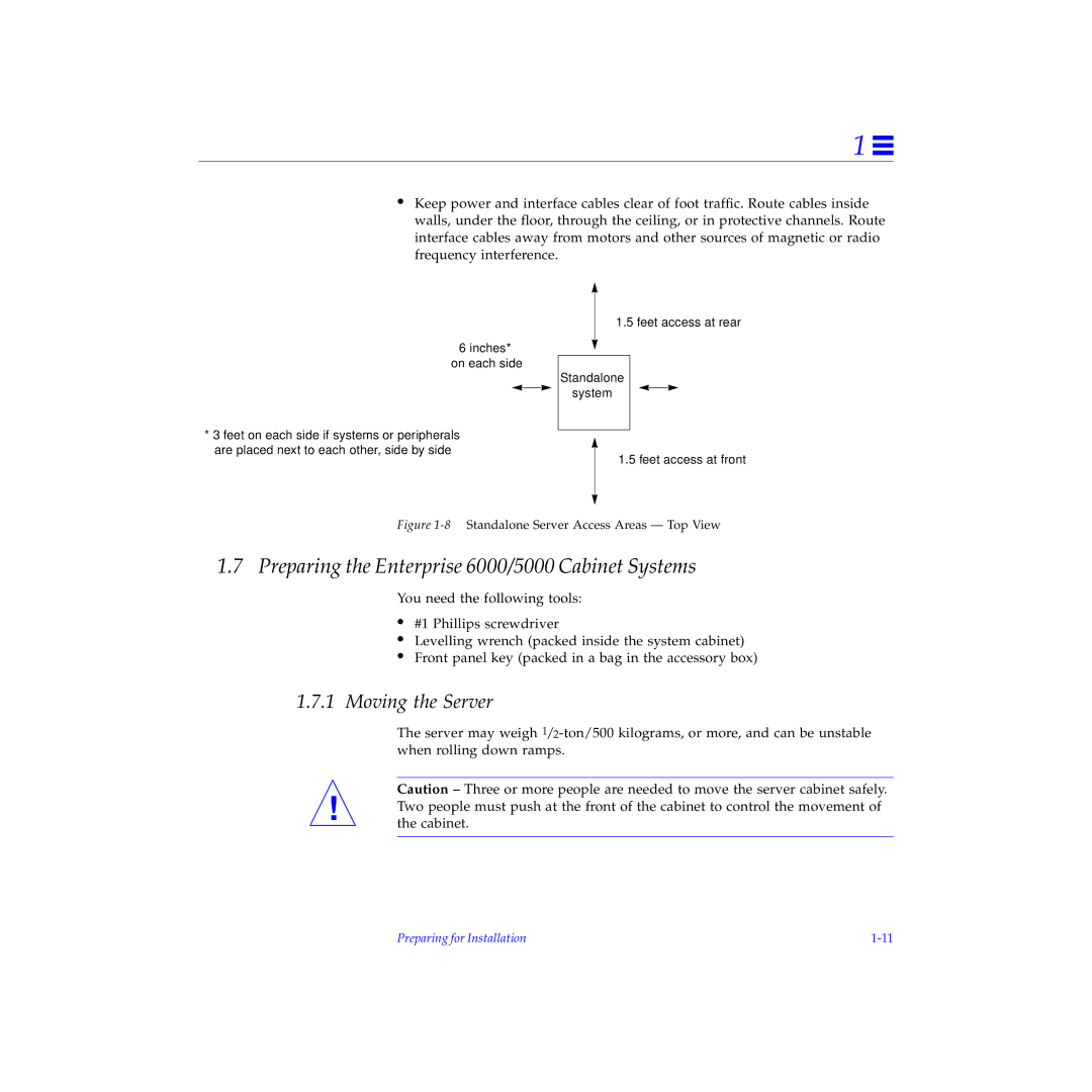Sun Microsystems 4000 manual Preparing the Enterprise 6000/5000 Cabinet Systems, Moving the Server 