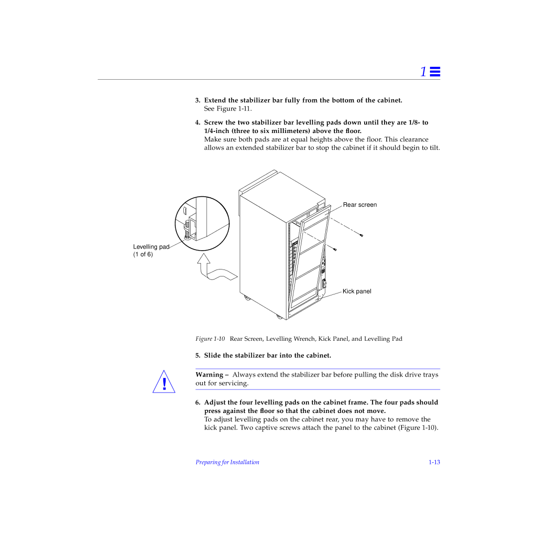 Sun Microsystems 6000, 4000, 5000 manual Levelling pad 1 Rear screen Kick panel 