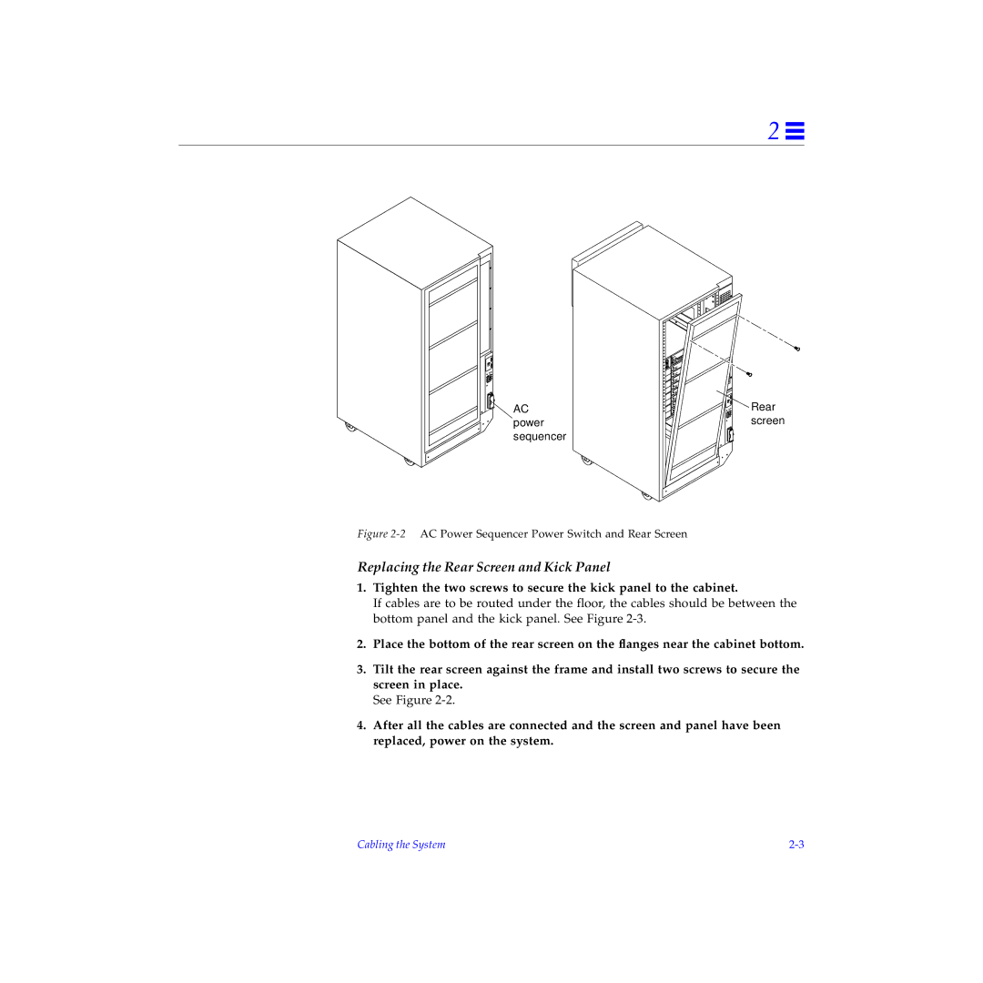 Sun Microsystems 6000, 4000, 5000 manual Replacing the Rear Screen and Kick Panel 