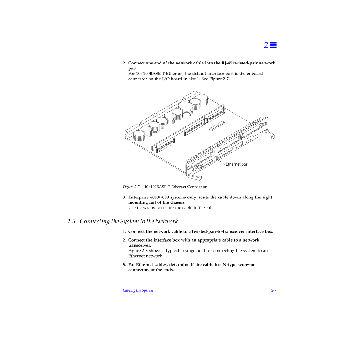 Sun Microsystems 4000, 5000, 6000 manual Connecting the System to the Network, 710/100BASE-T Ethernet Connection 