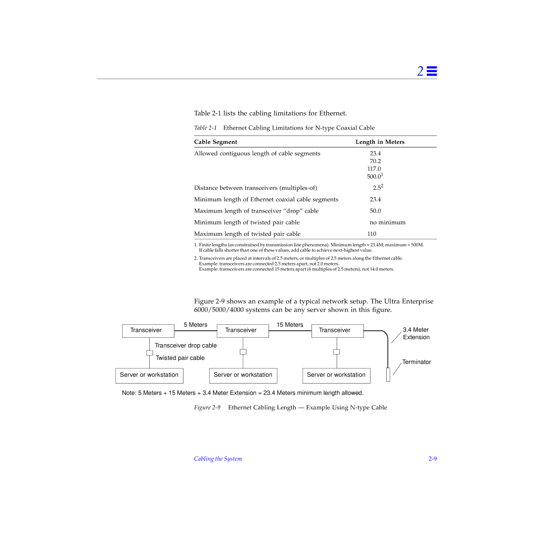 Sun Microsystems 6000, 4000, 5000 manual Lists the cabling limitations for Ethernet 