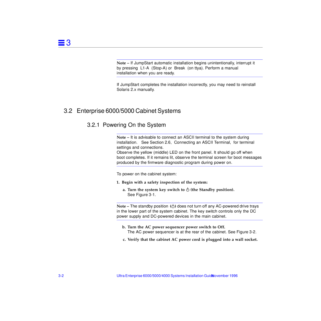 Sun Microsystems 4000 manual Enterprise 6000/5000 Cabinet Systems, Powering On the System 