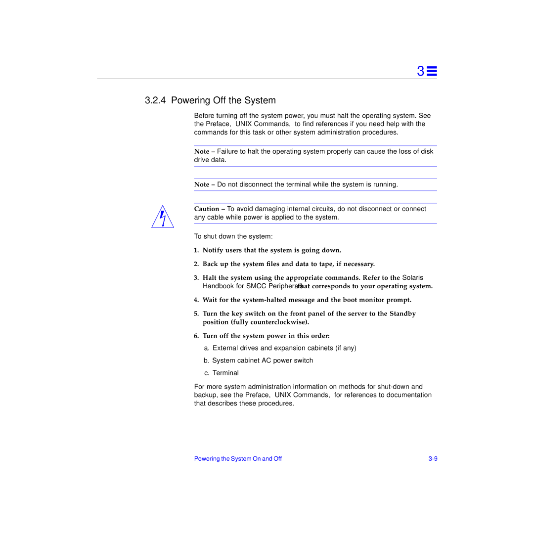 Sun Microsystems 5000, 4000, 6000 manual Powering Off the System 