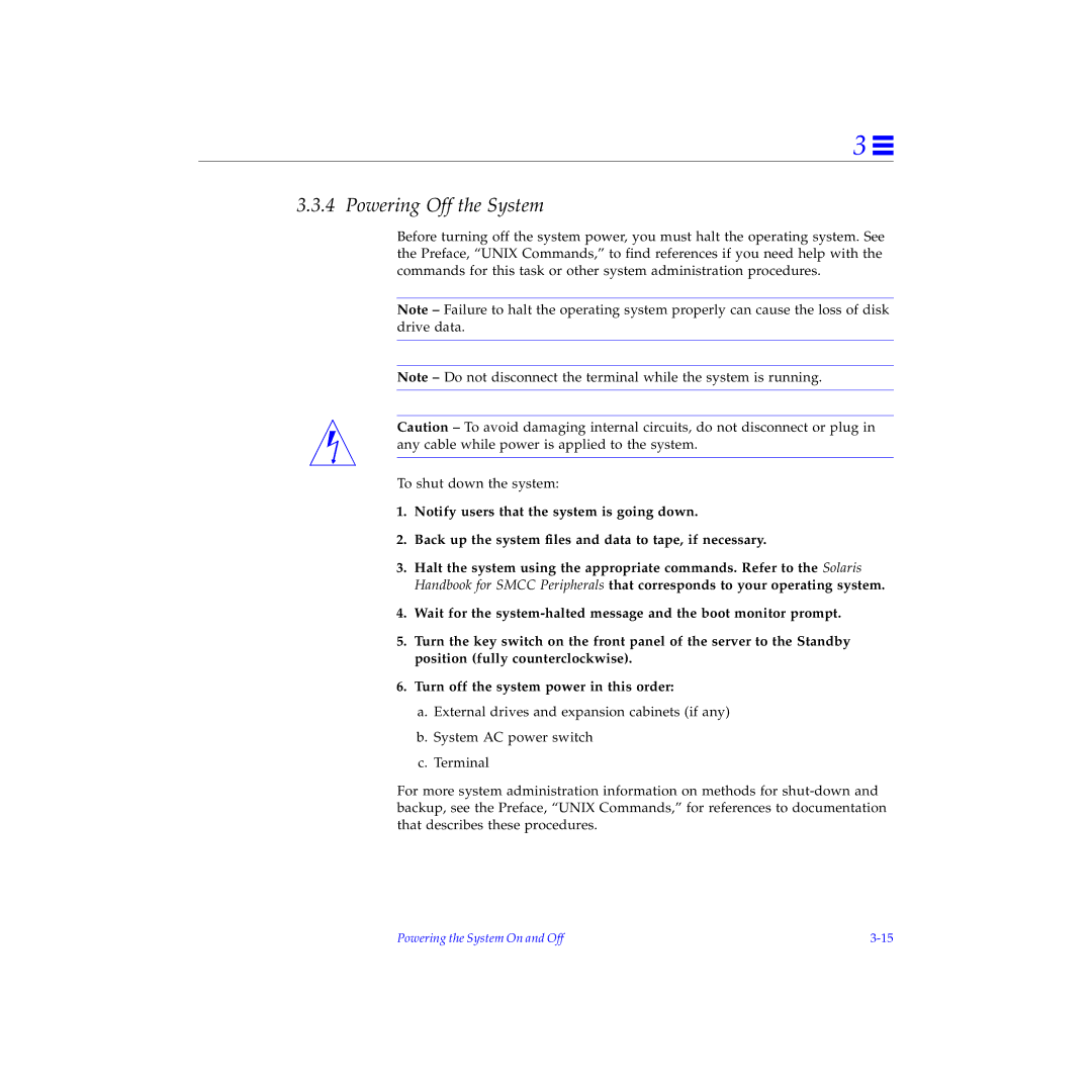 Sun Microsystems 5000, 4000, 6000 manual Powering Off the System 